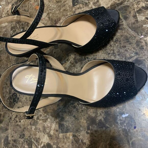 Thalia Sodi Bridget Rhinestone-Encrusted Platform Dress Sandals 10W Black - Picture 7 of 8